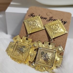 Gold Geometric Floral Statement Earrings